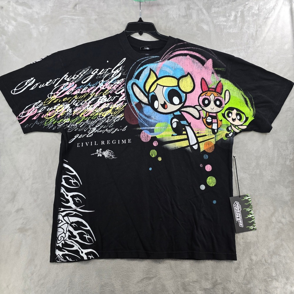 Civil Regime Powerpuff Girls T-Shirt Mens XL Black Graphic Print Streetwear NEW